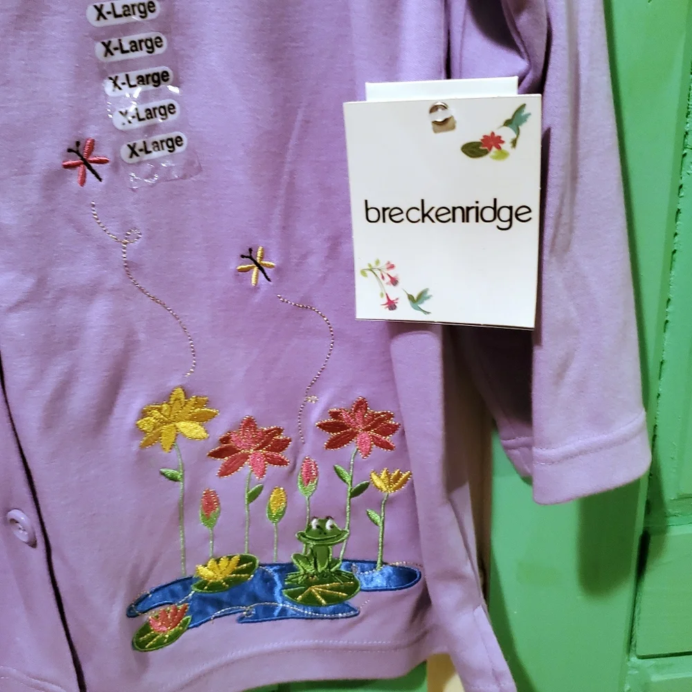 Vintage Lavender Embroidered Front Button Knit Blouse - Picture 11 of 12
